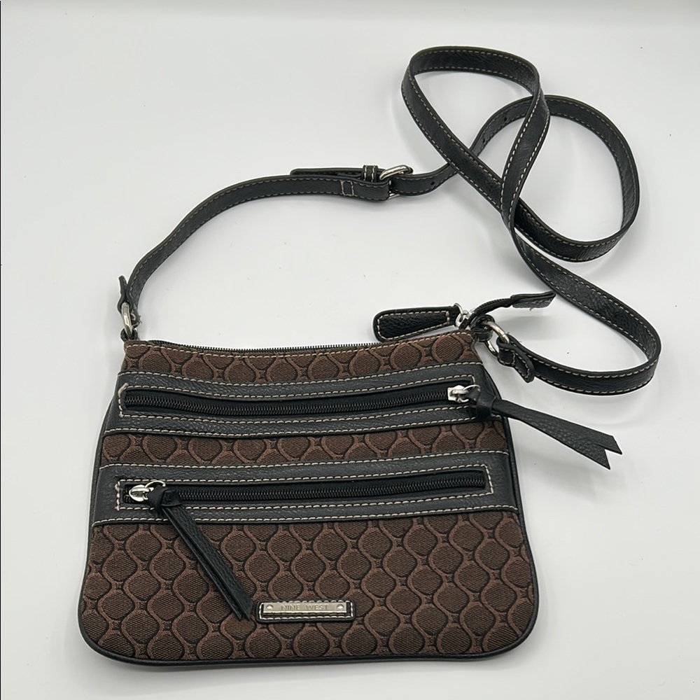 Nine West Brown and Black Crossbody Bag with Silver Hardware